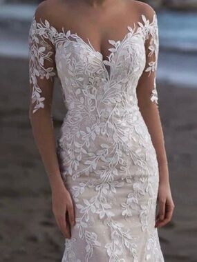 White Floral Lace Wedding Dress